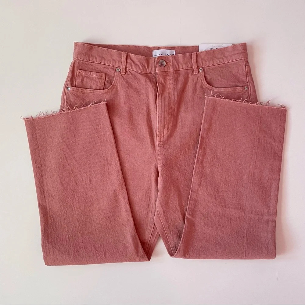 NWT! LOFT Womens High Waist Straight Crop Jean Blush Pink Frayed Hemline Size 31 - Picture 4 of 14